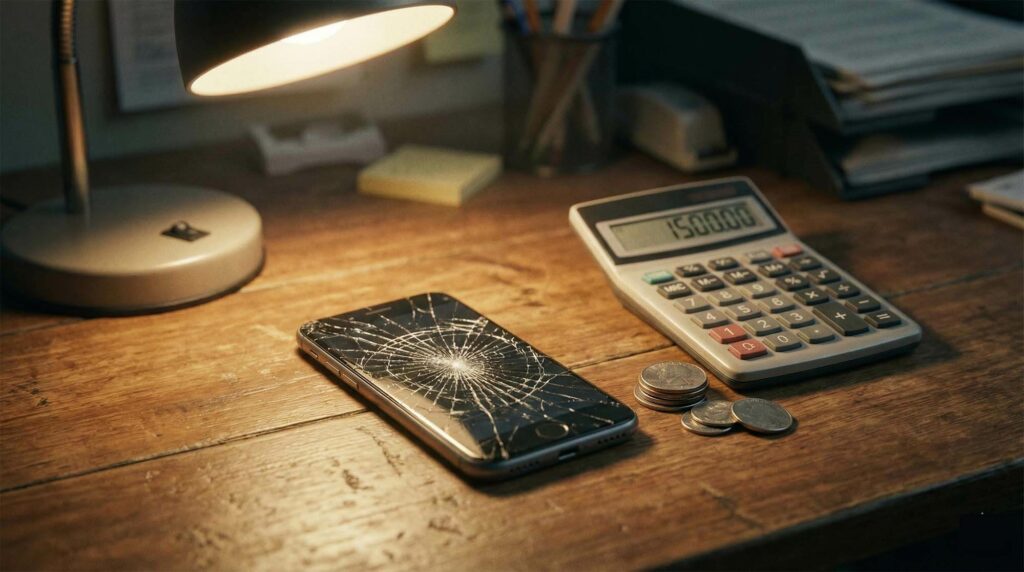 手機螢幕破裂維修費用與回收價值計算比較示意圖