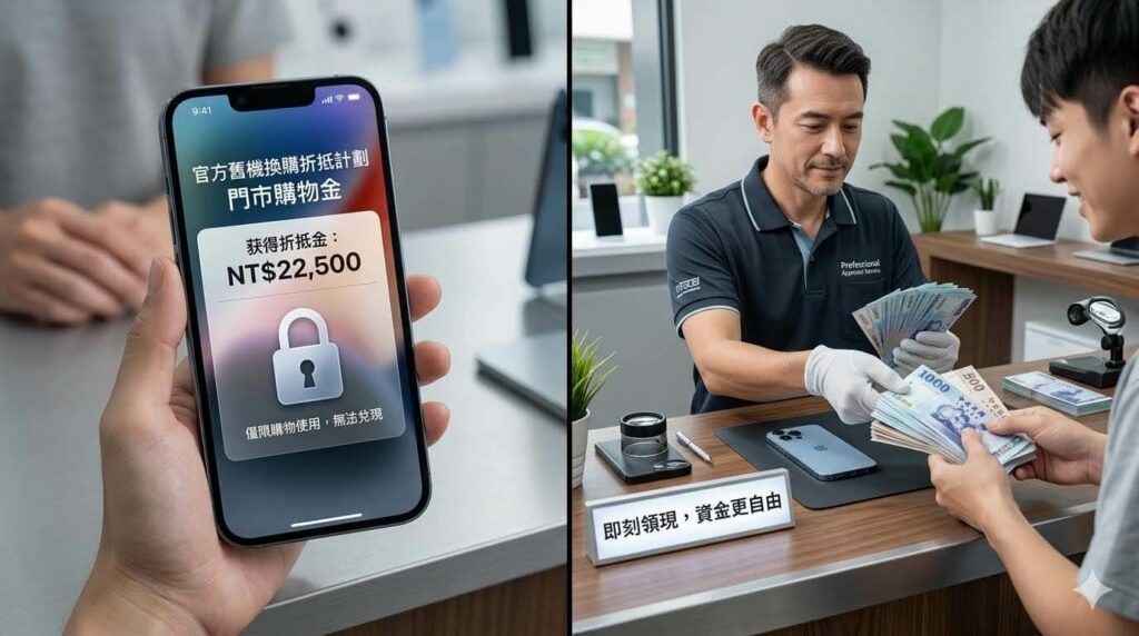 專業評估二手手機收購行情，分析官方舊換新與實體門市換現金的差異